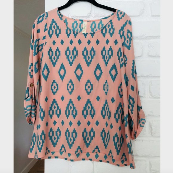 Candy Rose Aztec Print Blouse - Picture 2 of 4